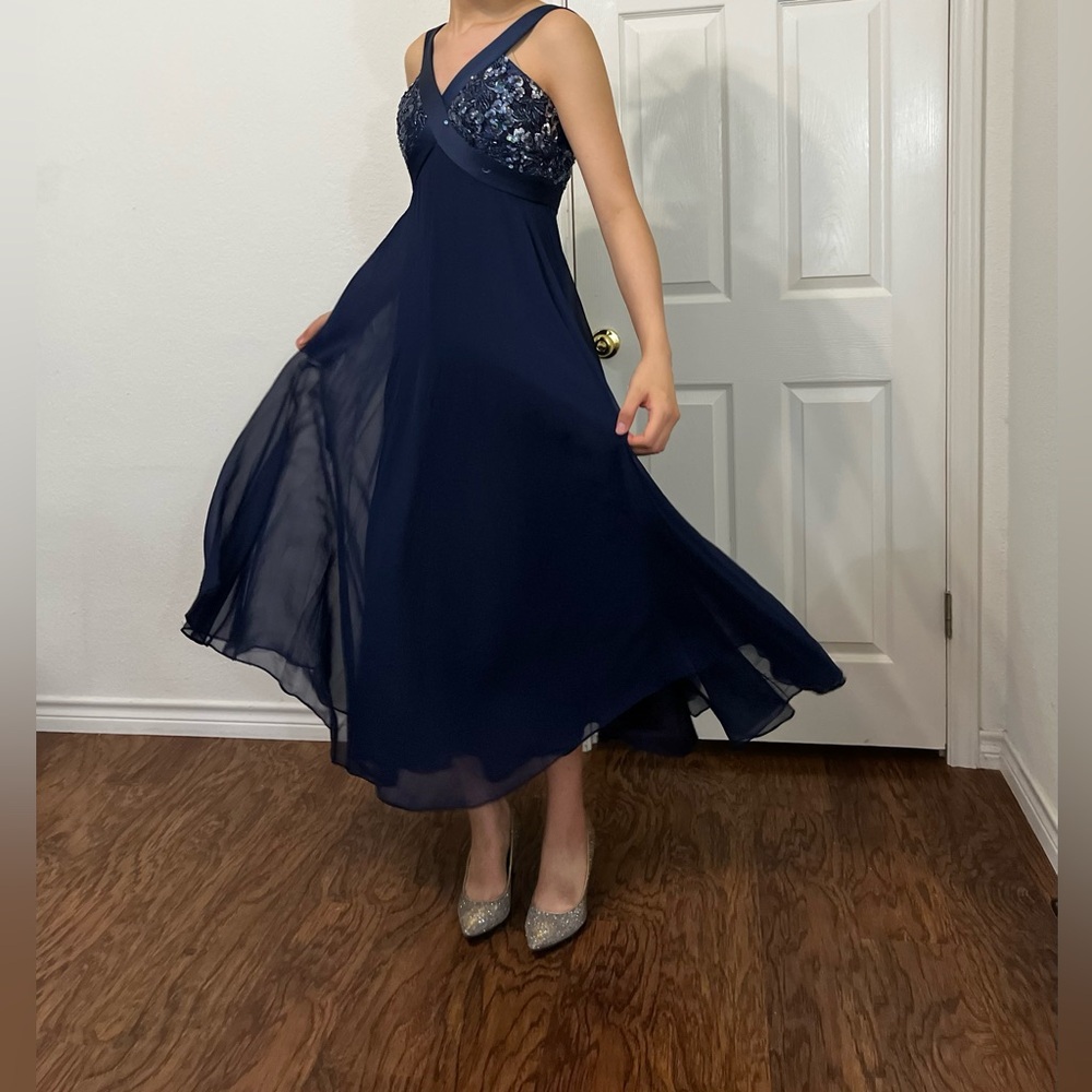 Navy Blue Maxi Dress with Sequin & Beading Detail Size 6